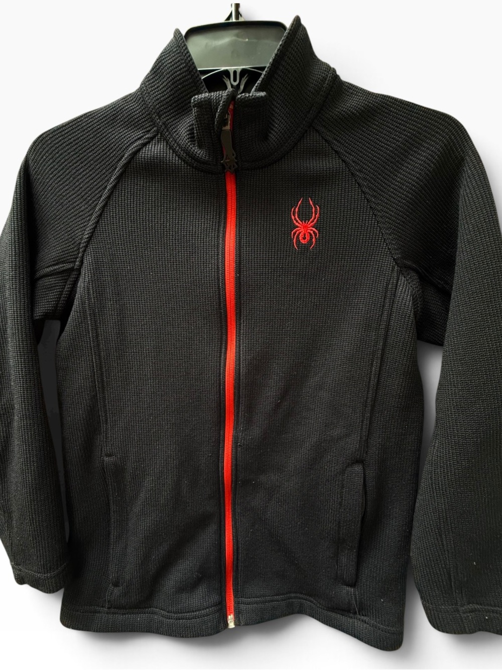 Spyder Boys Constant Full Zip Stryke Jacket Sweater Fleece Black Red Sz M 10-12
